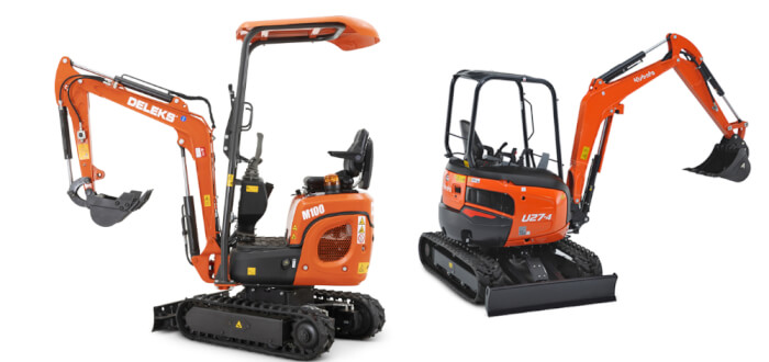 Mini-pelles Kubota (1 Tonne et 2,7 Tonnes)